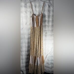 Ces Femme Cream and Tan Patterned Jumpsuit